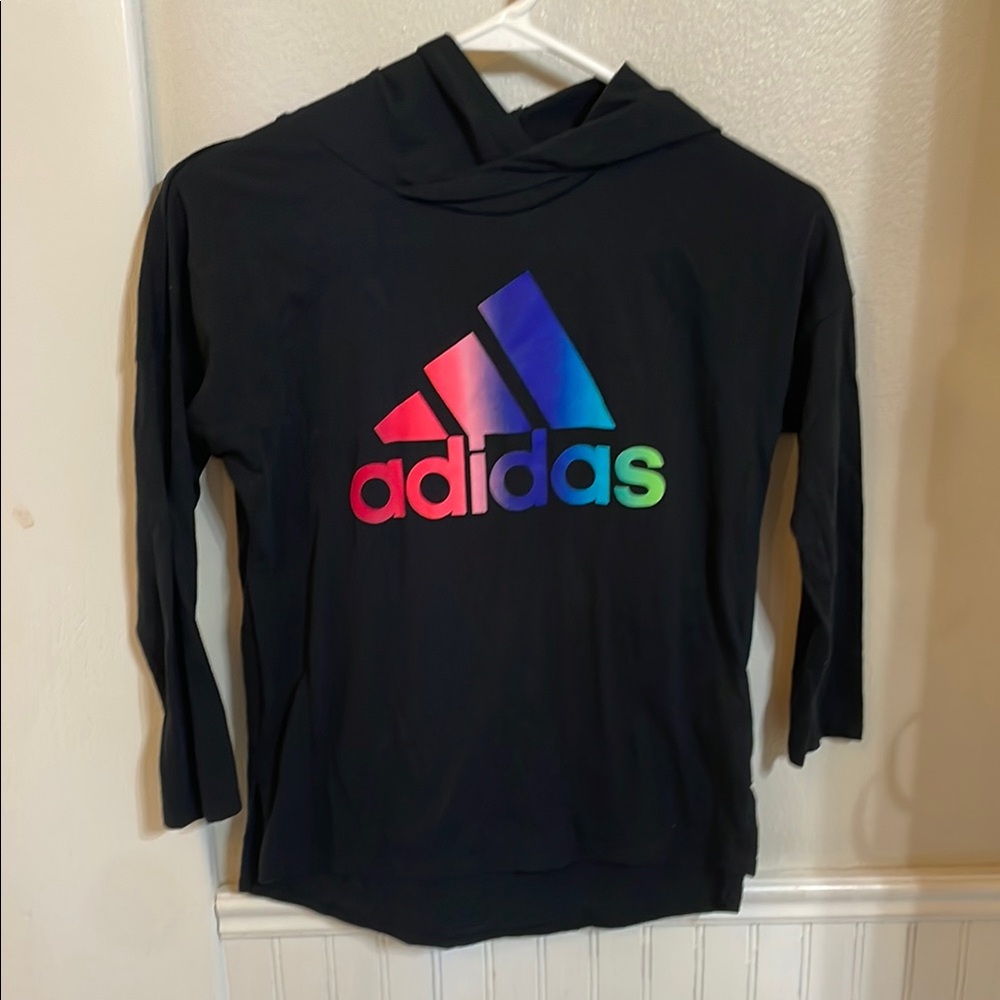 Adidas Kids Black Hoodie with Multicolor Logo